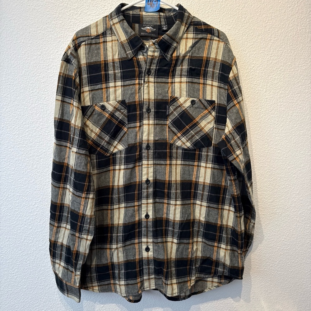 Genuine Harley Davidson Black, Cream & Tan Plaid Flannel Shirt sz XL